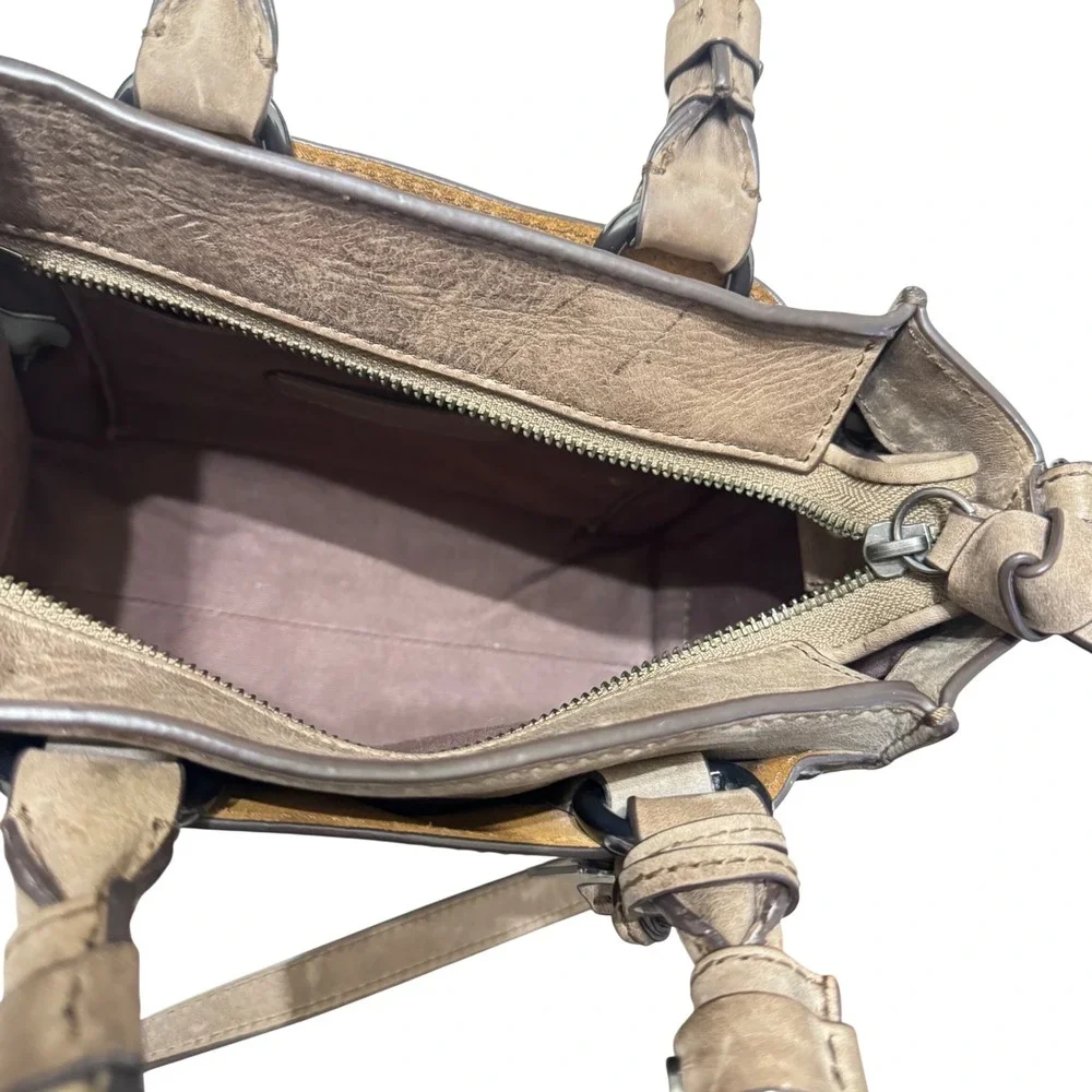 Frye Taupe Leather Satchel with Chain Strap